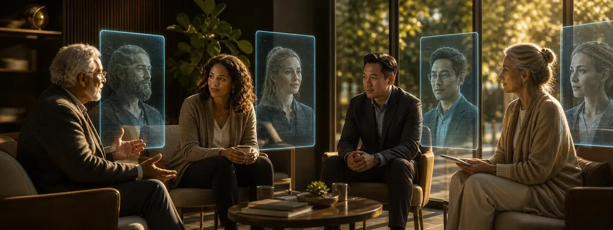 A calm consultation setting where a family member speaks with a vetted expert inside Family Connect.